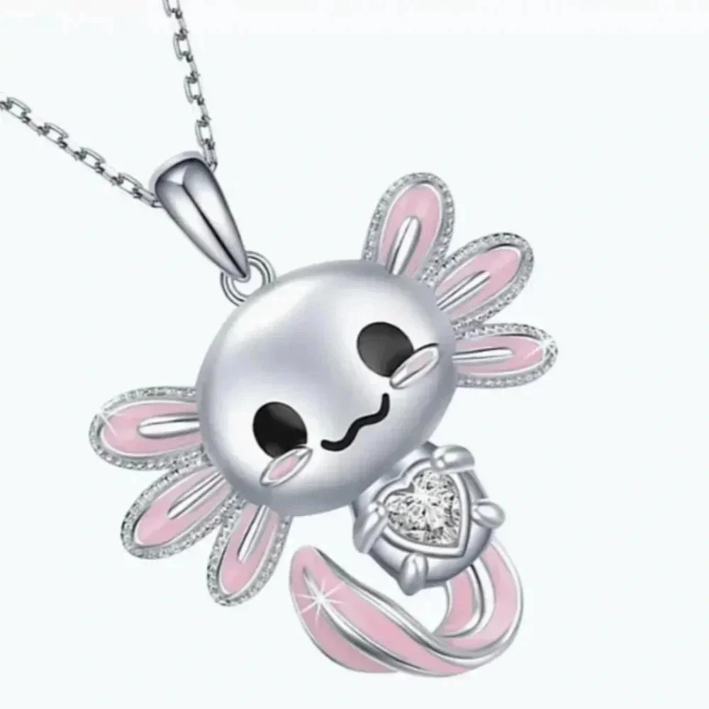 Cute & Charming Pink Cartoon Axolotl Silverplated Pendant Fashion Necklace